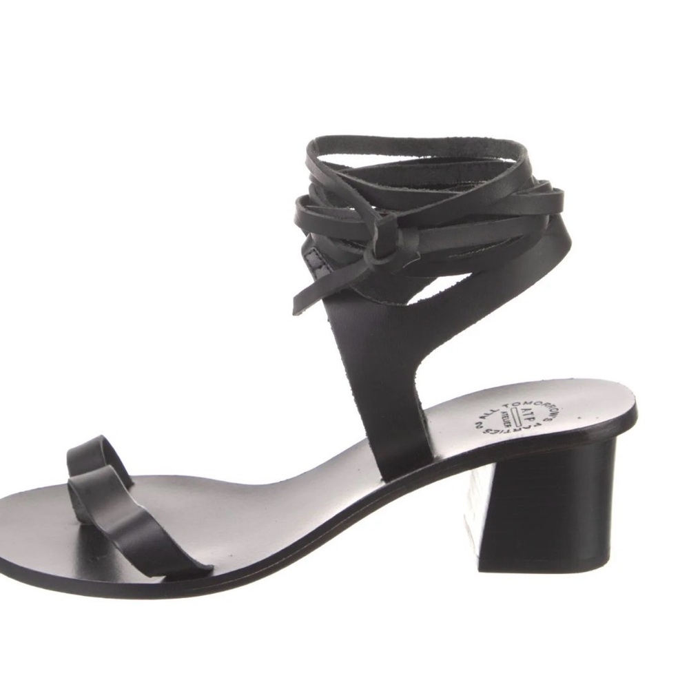 ATP Atelier Black Leather Ankle Wrap Sandals